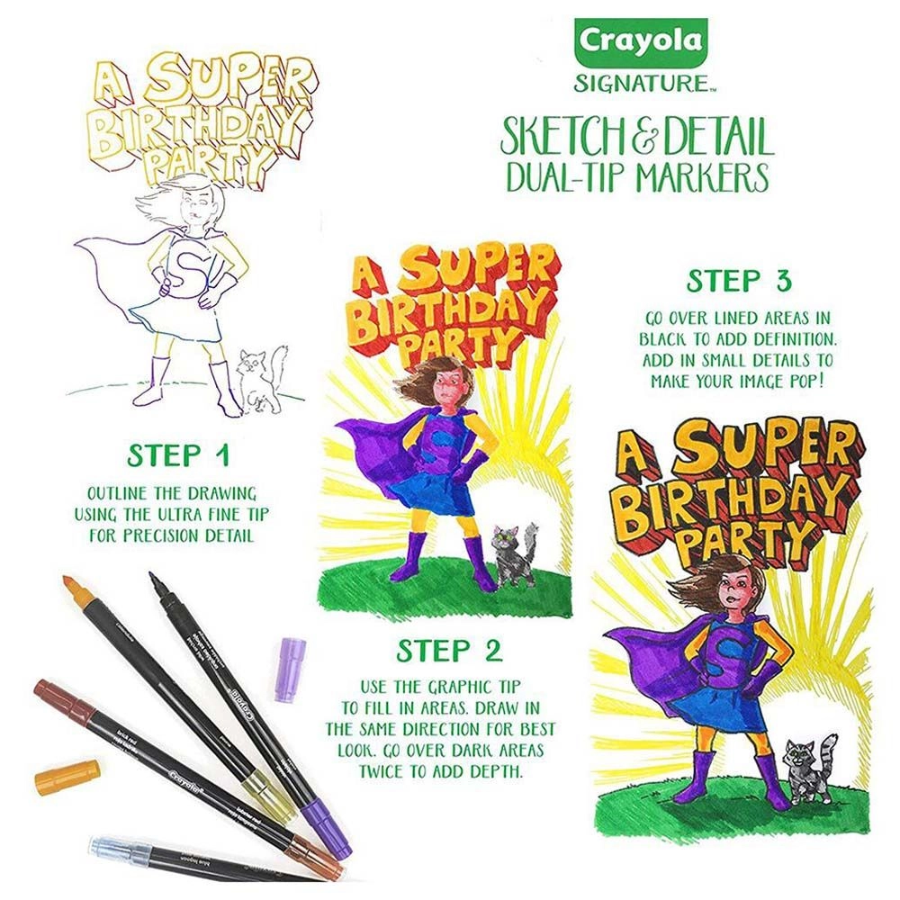 Brush & Detail Dual-Ended Markers - 32 complementary colors brush tip ultra-fine tip