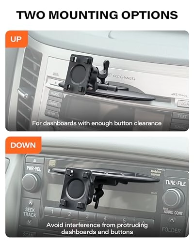 CD Slot Mount - 360° Rotation Tool-Free Installation Compatible with 7-11 Inch Portable Car Play Screens