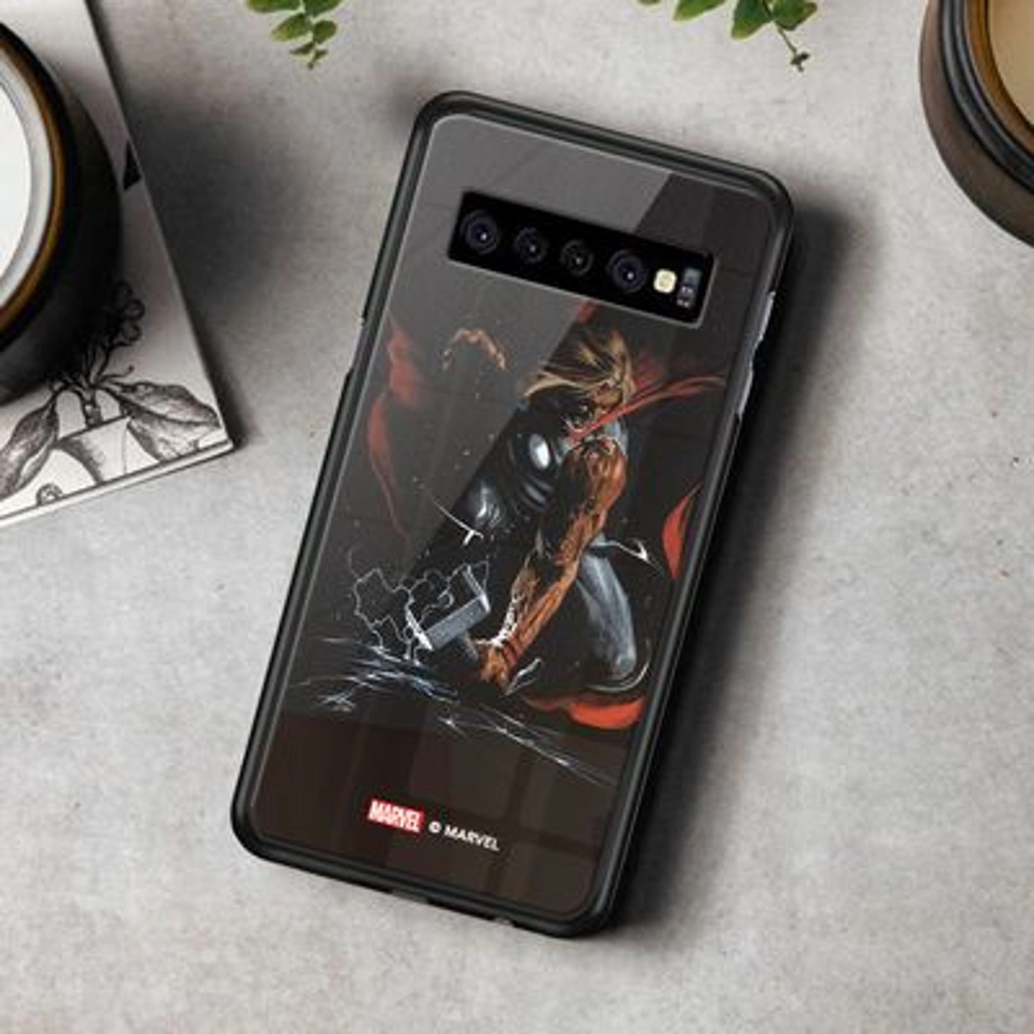 Thor And Mjolnir Back Case - TPU Bumper Case + Tempered Glass Back for Galaxy S10