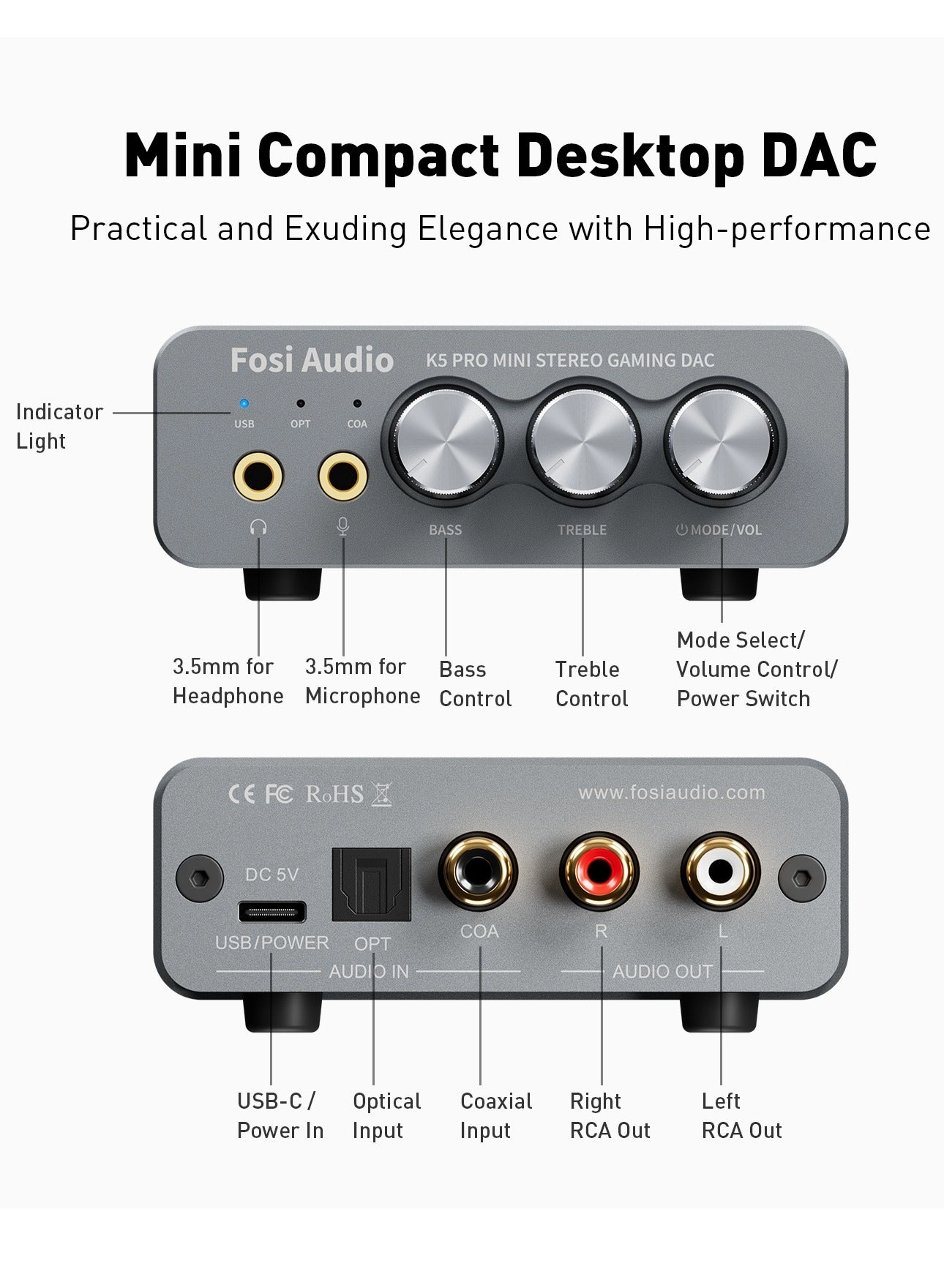 K5 PRO - USB Gaming DAC Microphone Headphone Amplifier