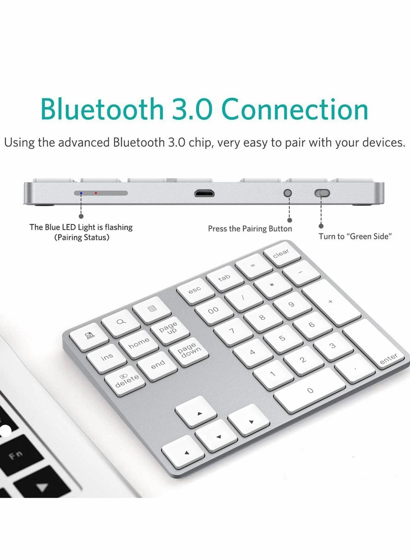 Bluetooth Number Pad - Rechargeable Bluetooth 3.0 34-Keys