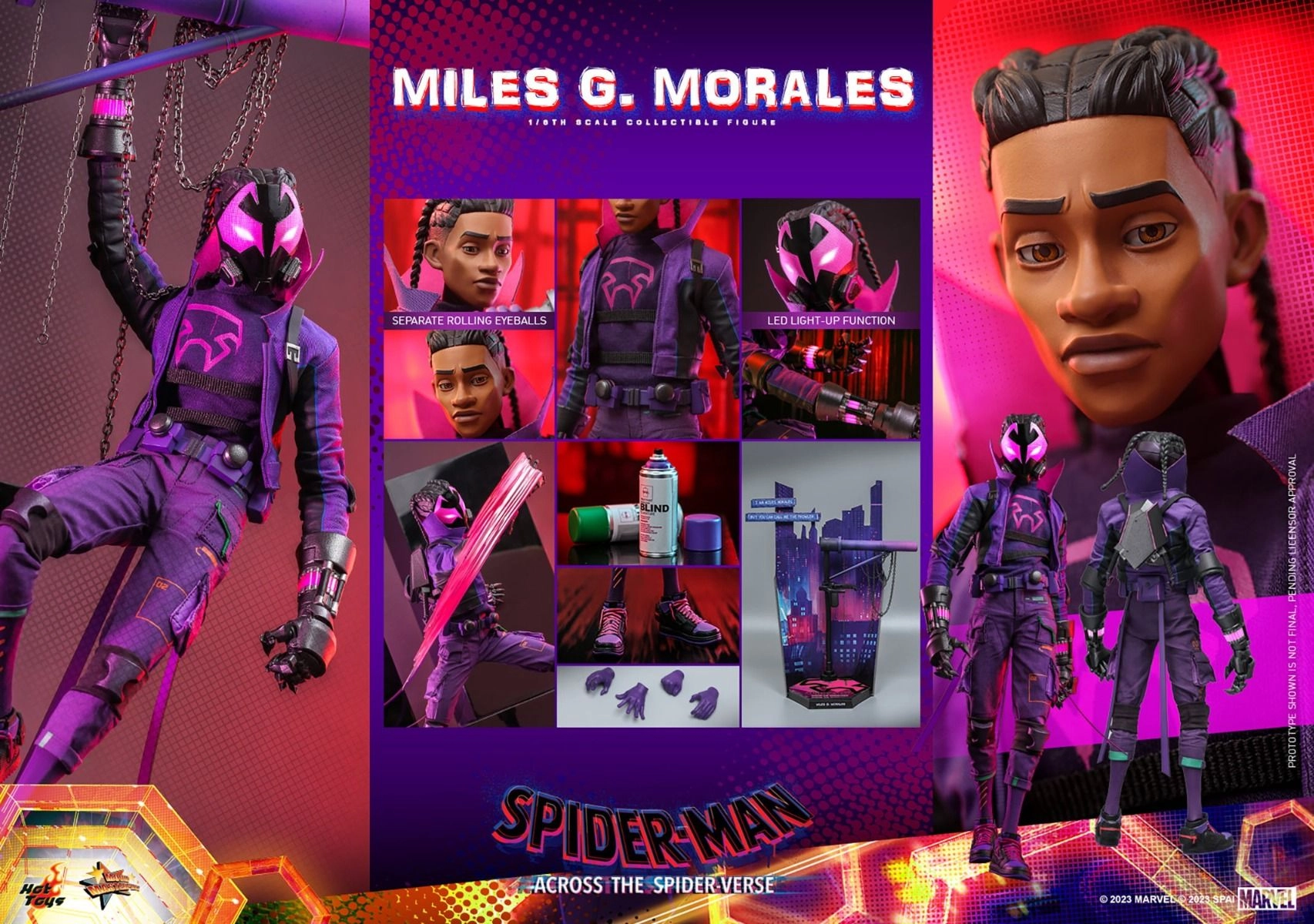 Miles G Morales - Spider-Man: Across the Spider-Verse Sixth Scale Action Figure - LED light-up Prowler gauntlets