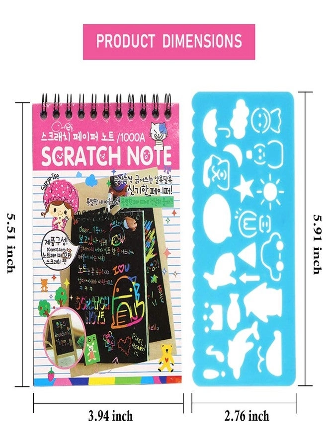 Rainbow Scratch Gift Set - 20 Scratch Sheets 2 Wooden Stylus Pens 4 Drawing Stencils