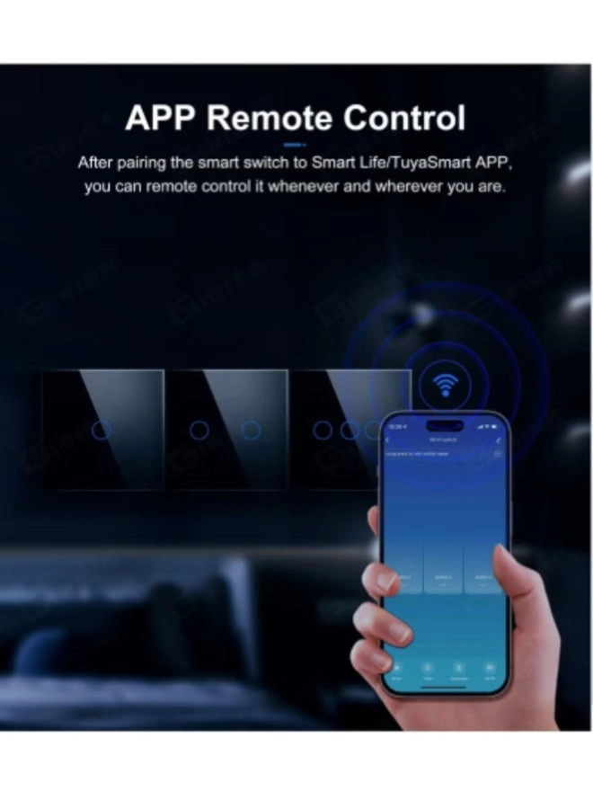 Smart WiFi Touch Wall Switch - No Neutral Wire 3 Gang Tuya Alexa Google Home