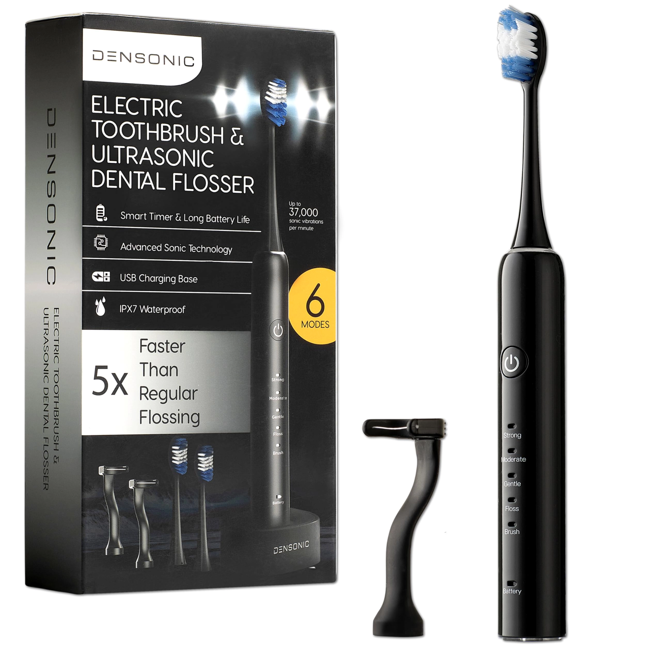 Electric Toothbrush - 6 Cleaning Modes White Rechargeable + Flosser