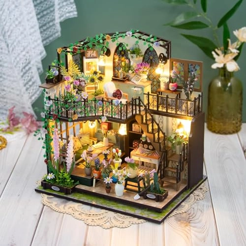 Darcy Flower House - DIY Miniature House Kit LED Lights Wooden Furniture
