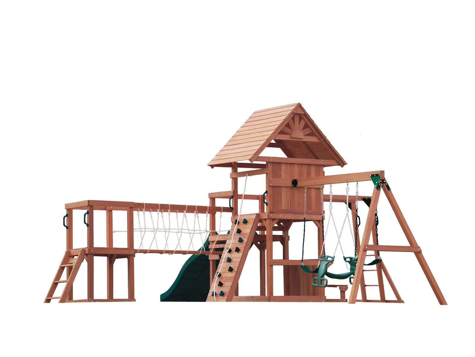 Double Decker Everest Swing Set - wooden roof 660 x 665 x 332 cm