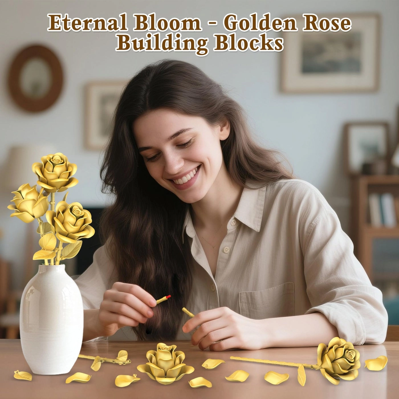 Gold Roses Flower Building Set - 195pcs