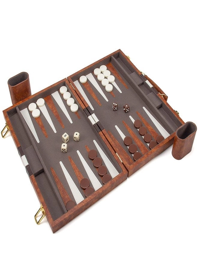 Backgammon Set - Brown Faux Leather