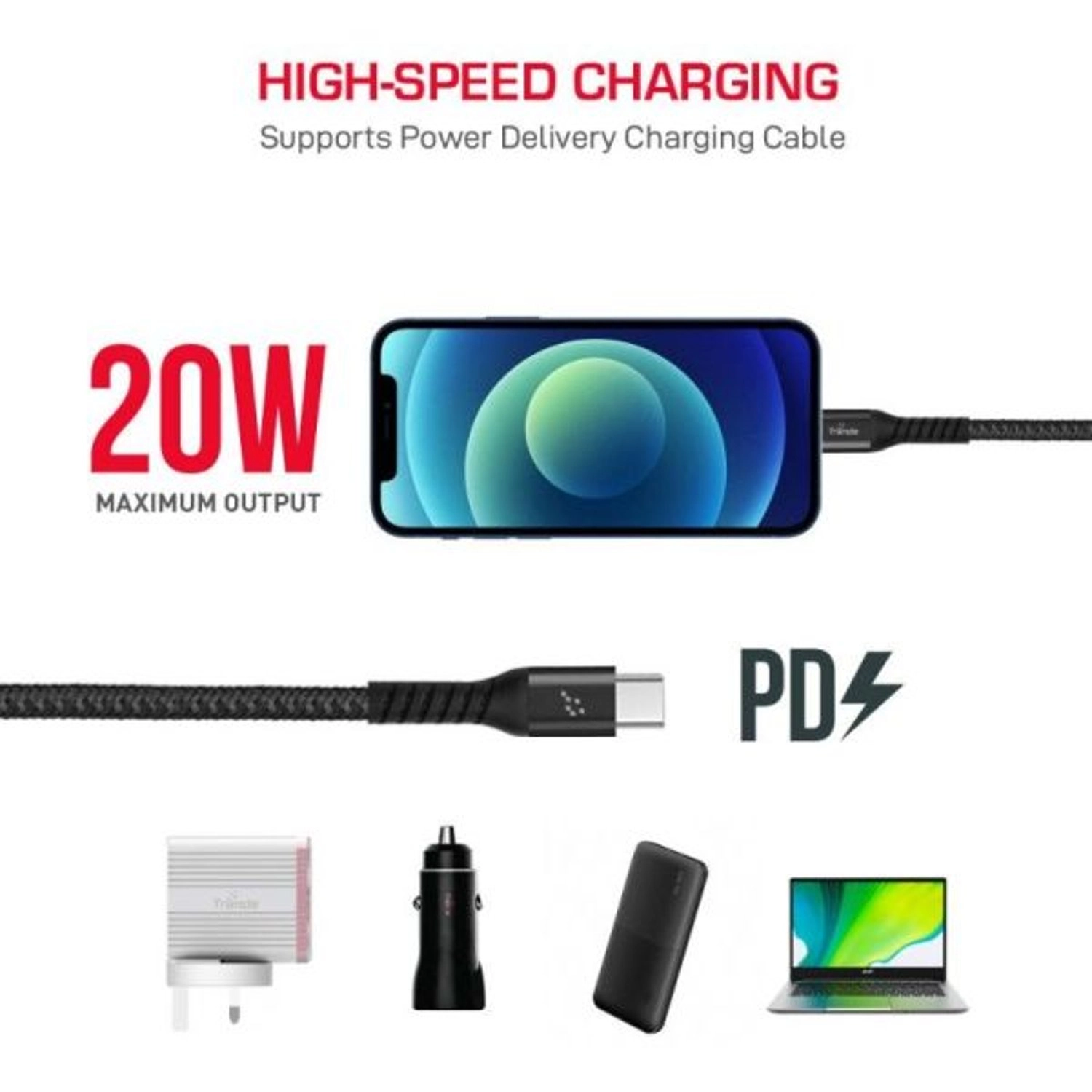 Glassy Series USB-C to Lightning Cable 1m