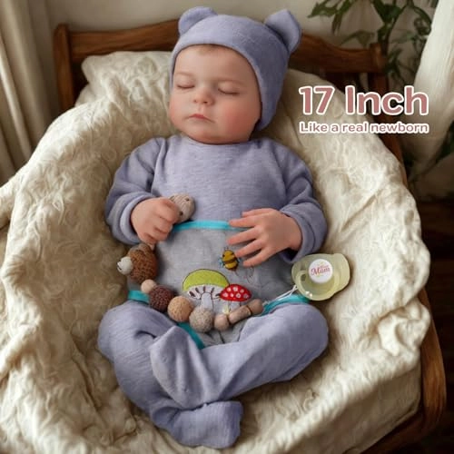 Reborn Baby Doll - 17 Inches Vinyl Boy Closed-Eyes Ages 3+