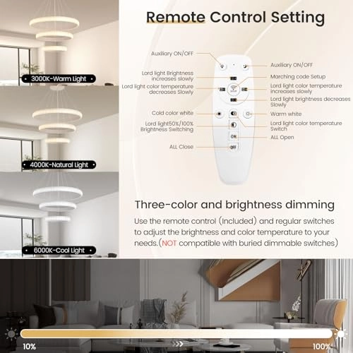 Modern LED Chandelier - 3000K-6000K Dimmable