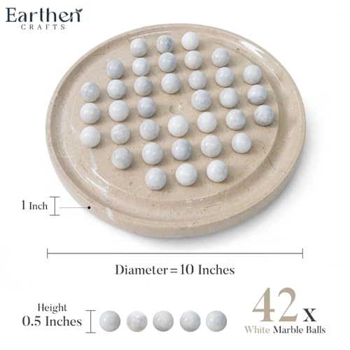 Marble Peg Solitaire Board Game - 10" 42 Balls Verona-white