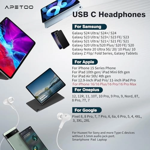 USB C Headphones Wired Earbud