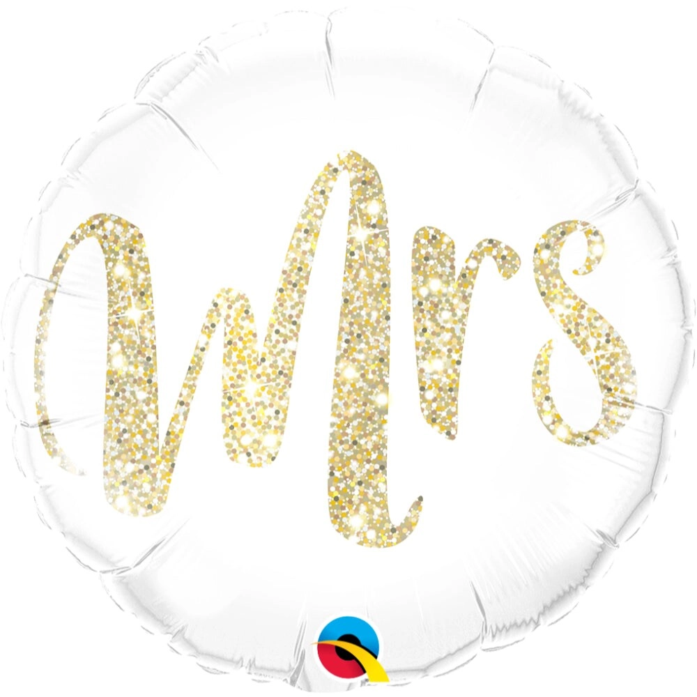 Qualatex Mrs. Glitter Gold Round Foil Balloon - 18-Inch White