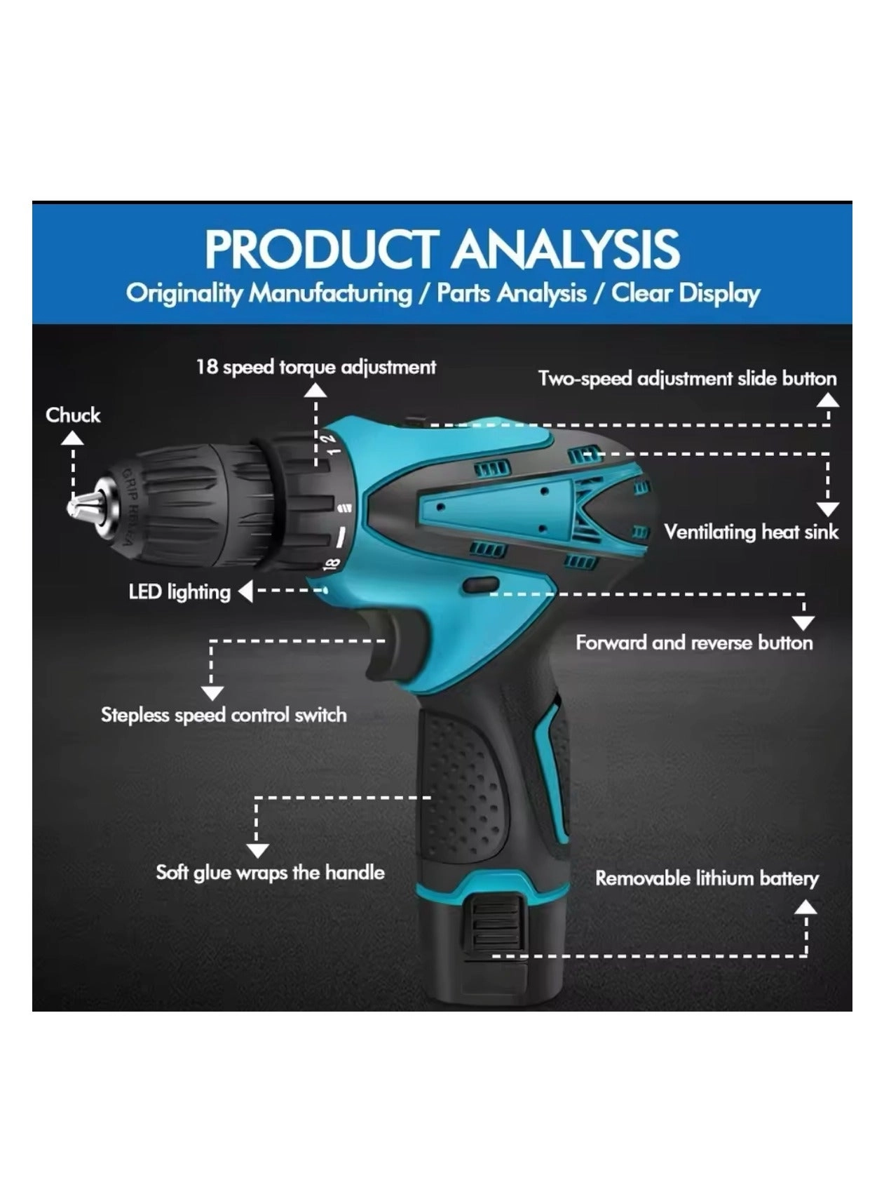 Cordless Drill Driver - Brushless Motor 2 Batteries Lithium Kit