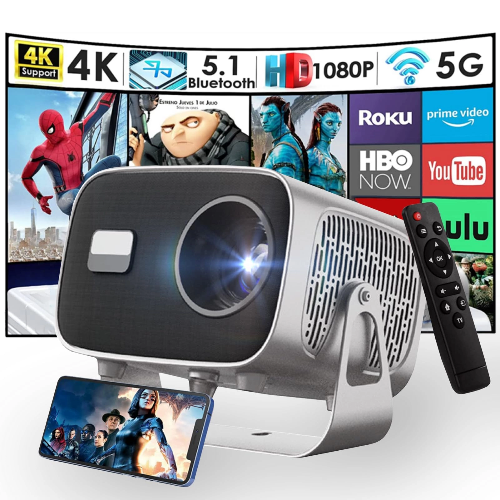 TDOO 4K HD Portable Projector - 27000 lumens 1920 x 1080