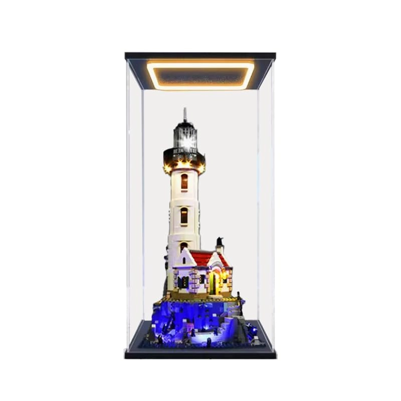 HCAEIOFJ Display Case for Lego Ideas (21335) - Acrylic 30x30x60cm Black Bottom+top Light