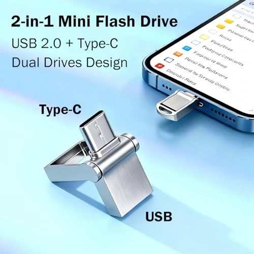 Mini USB Flash Drive - USB 2.0 USB C & USB A 16GB