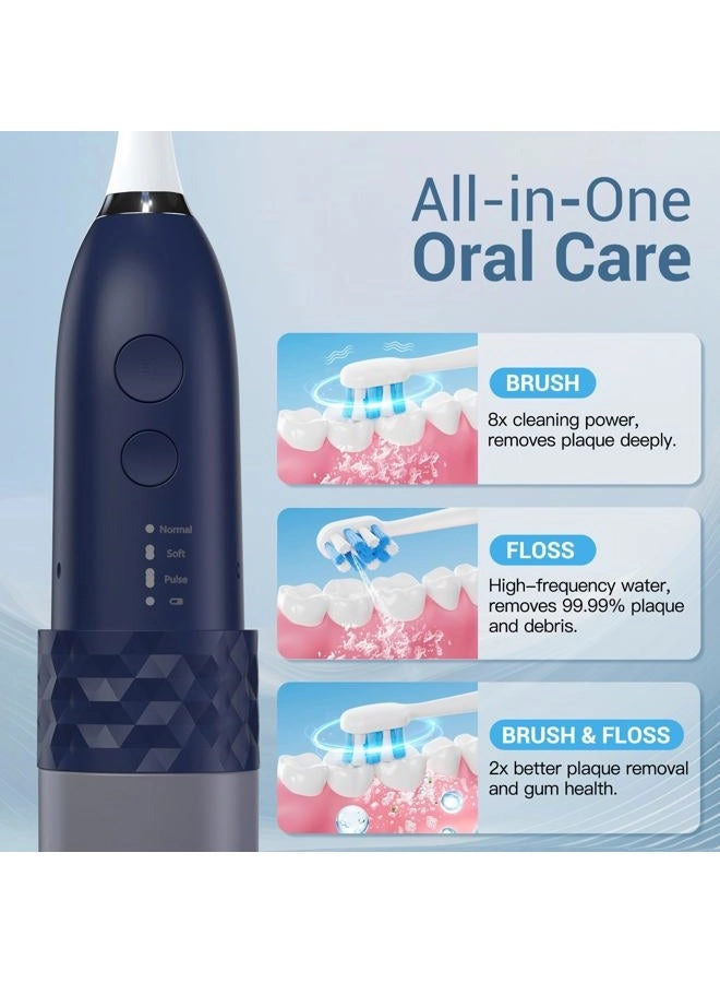 Electric Toothbrush with Water Flosser - 2-in-1 Cordless 3 Brush Heads