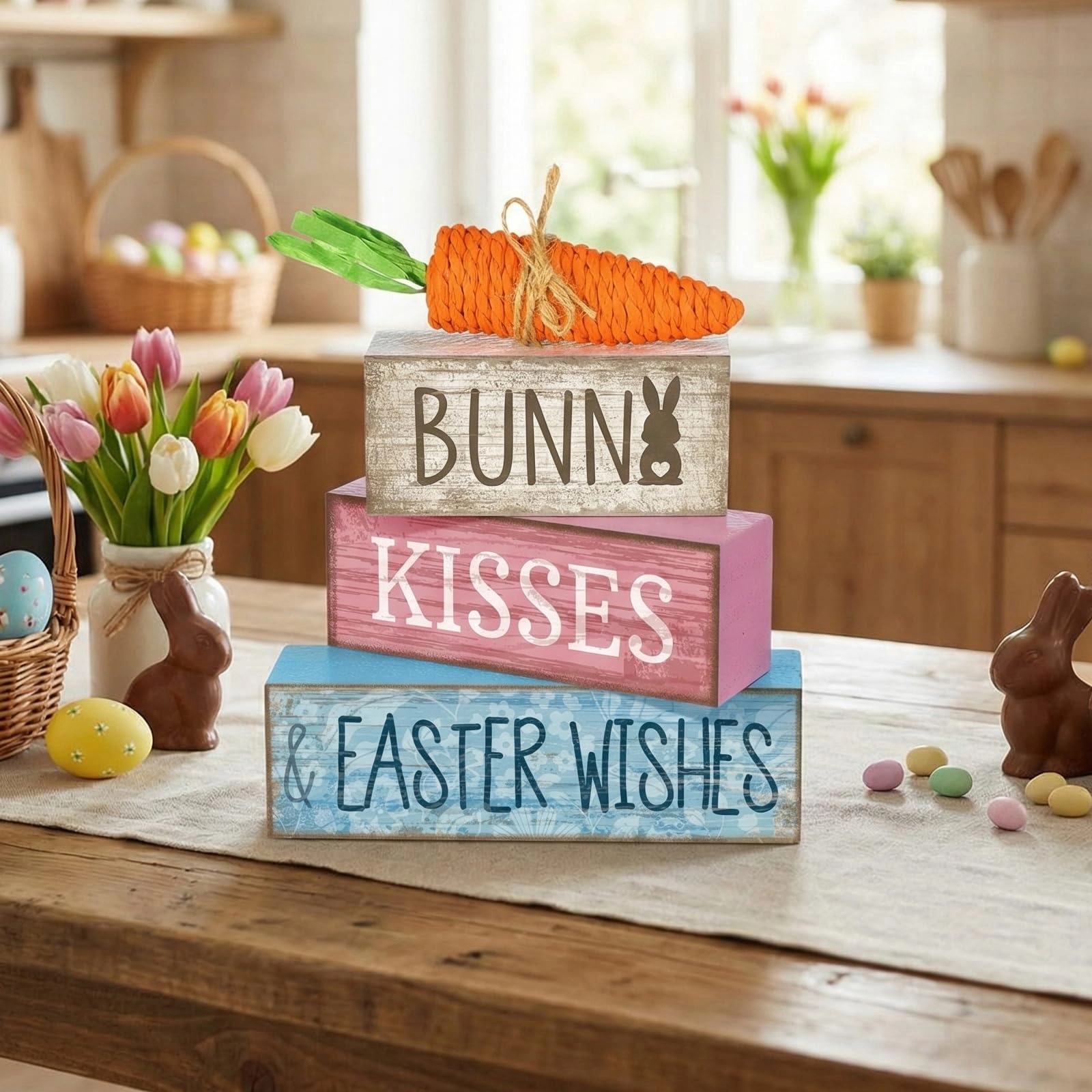Easter Table Decoration Wooden Block Carrot - 4.0 Count Easter