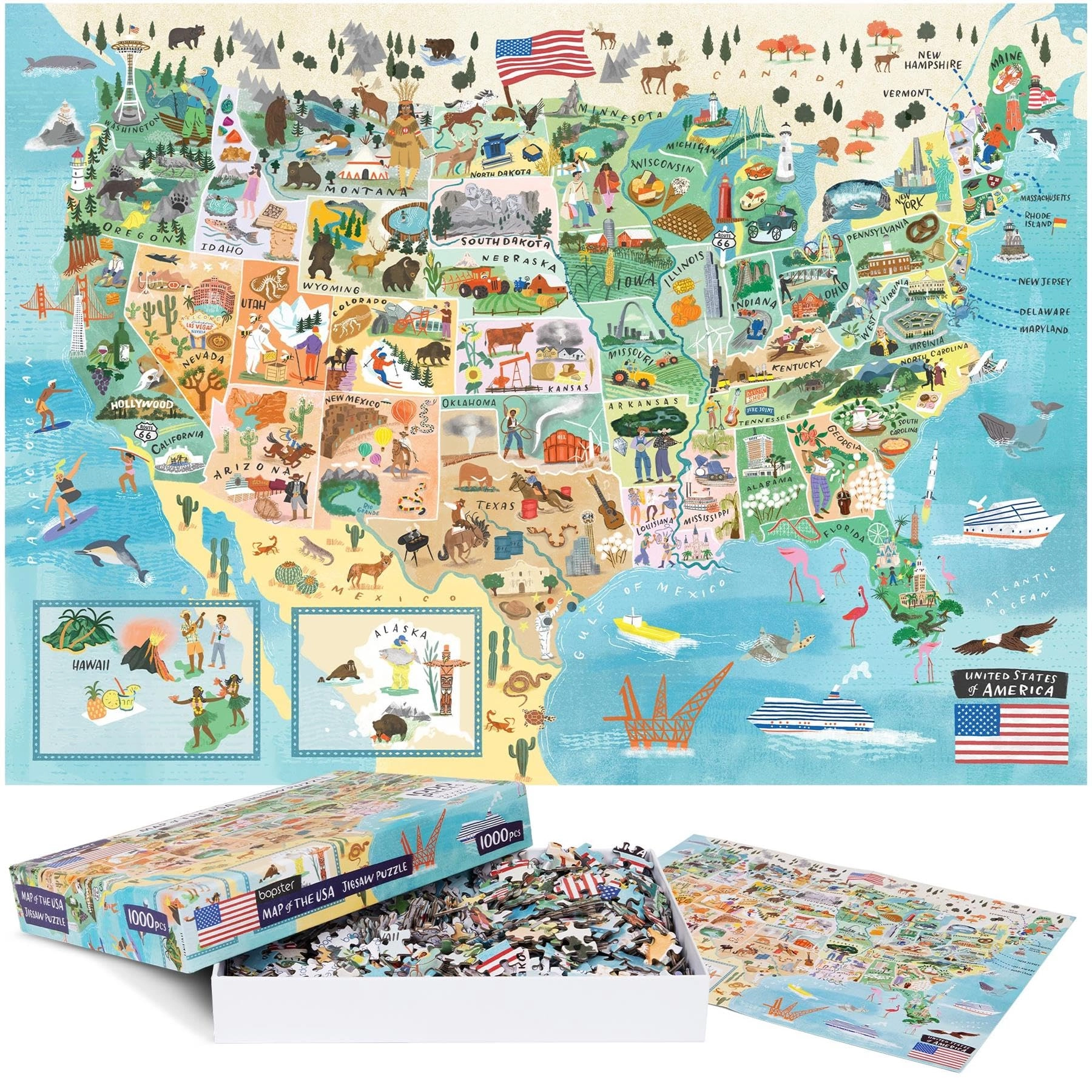 Bopster Illustrated US Map Puzzle - 1000 pcs