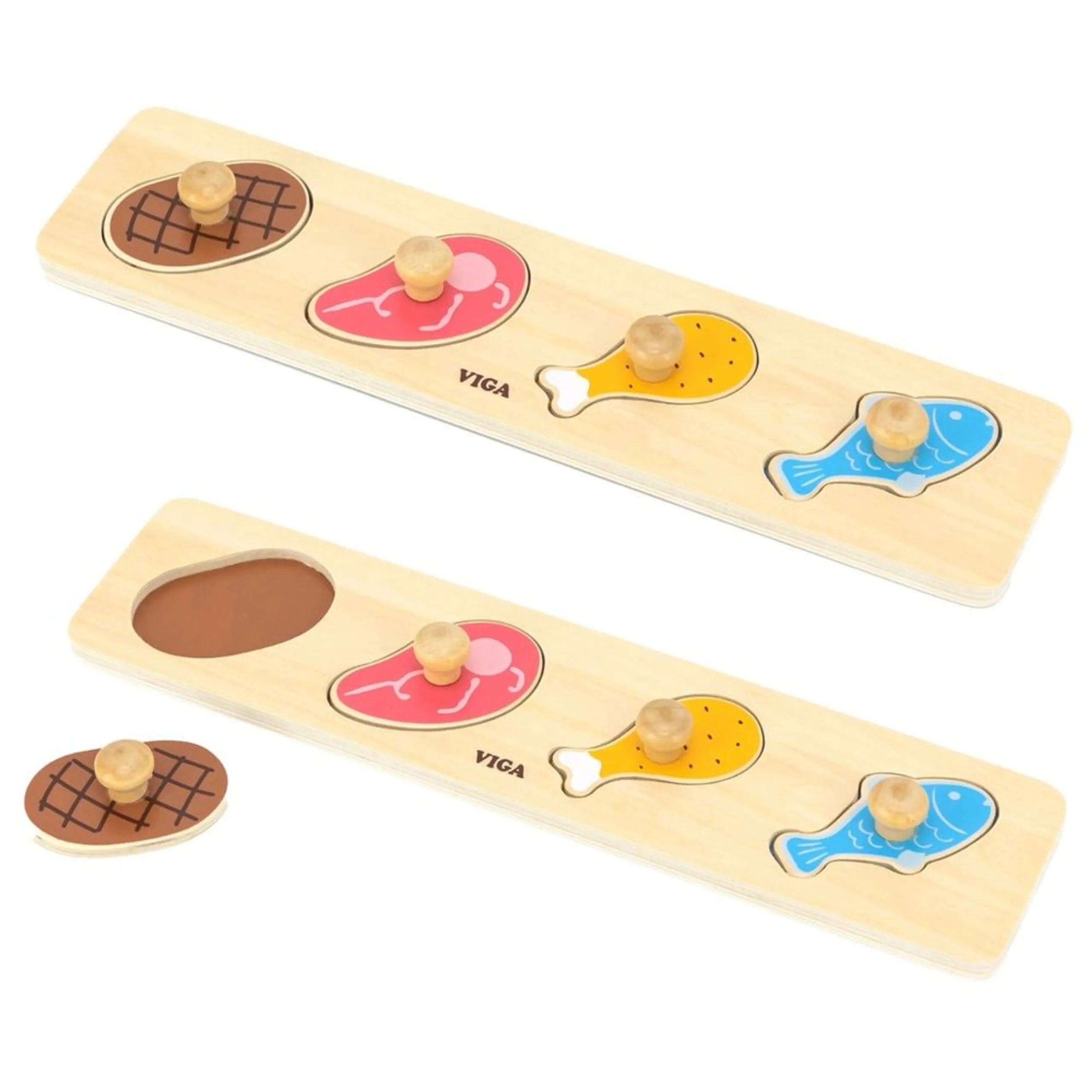 VIGA Wooden Flat Puzzle Set Meat & Fish - Suitable for 12 months & above 4 Pcs