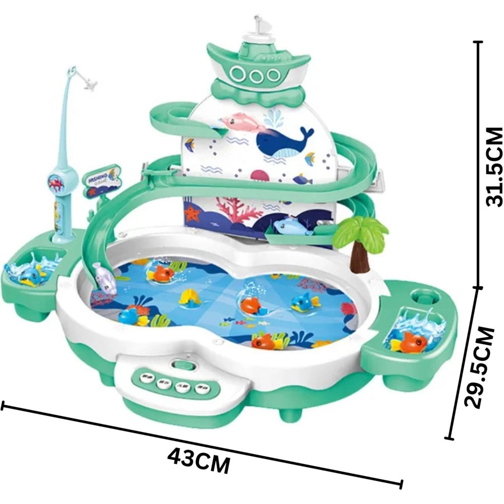 Whale Slide & Fishing Game Playset - Green Waterproof Suitable for 3 years & above