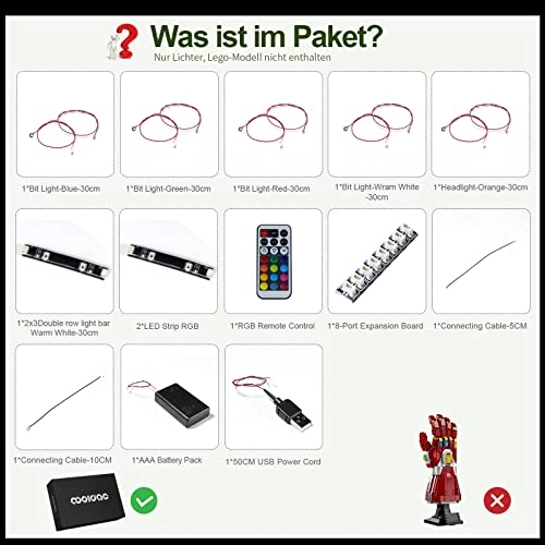 LED Light Kit - Plastic Marvel 1 for LEGO Iron Man Nano Gauntlet 76223