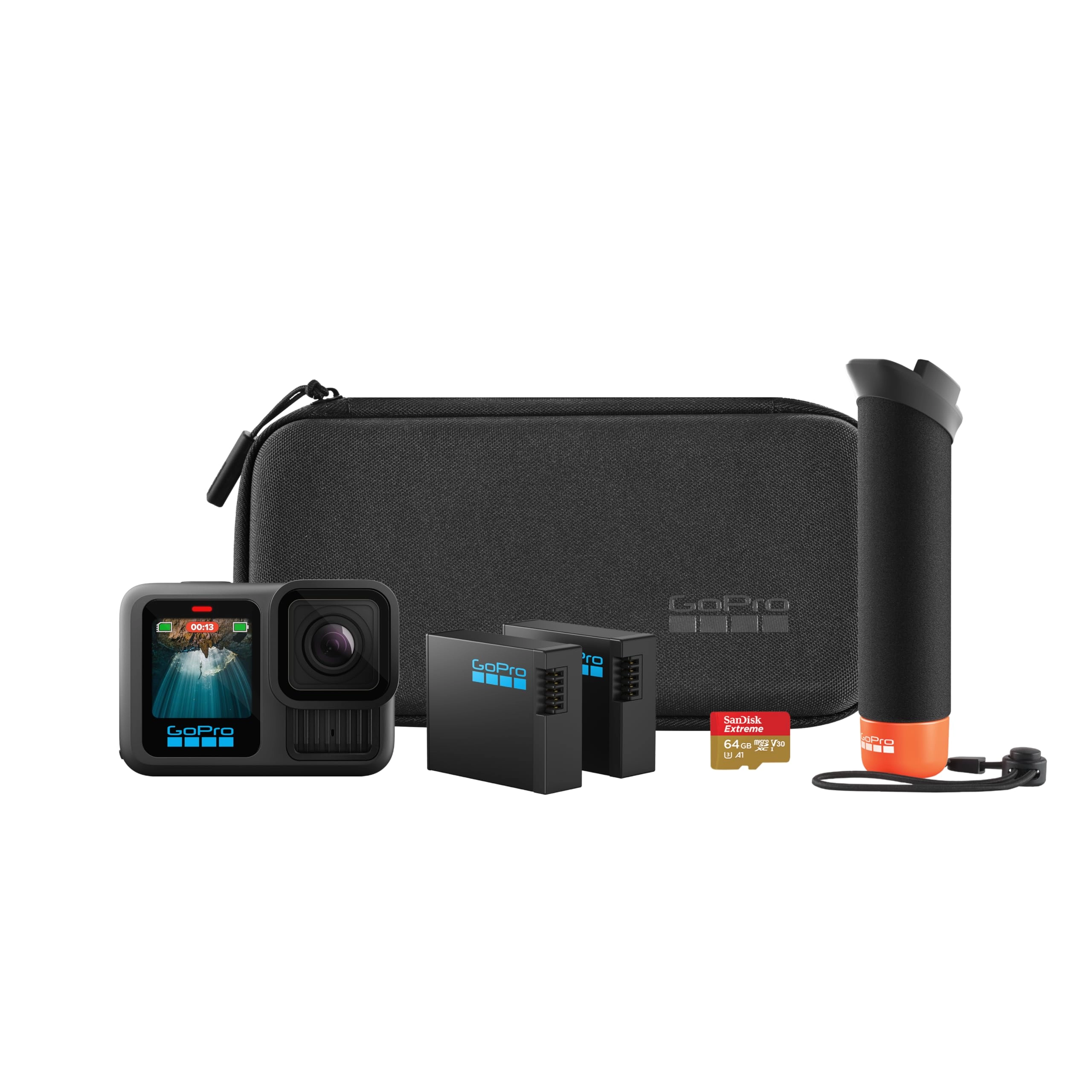 GoPro (Renewed) HERO13 - 5.3K + The Handler + Enduro Battery + Curved Adhesive Mount + 64GB MicroSD Card + Carrying Case