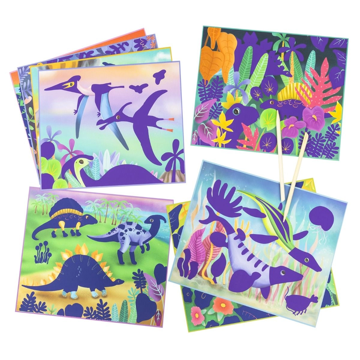 Scratch Art Kit - 5-8 years 8 cards 2 wooden etching tools