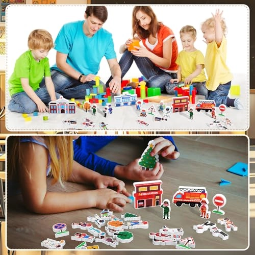 Wooden Community Helpers Play Set - 3 years and up 50 pieces