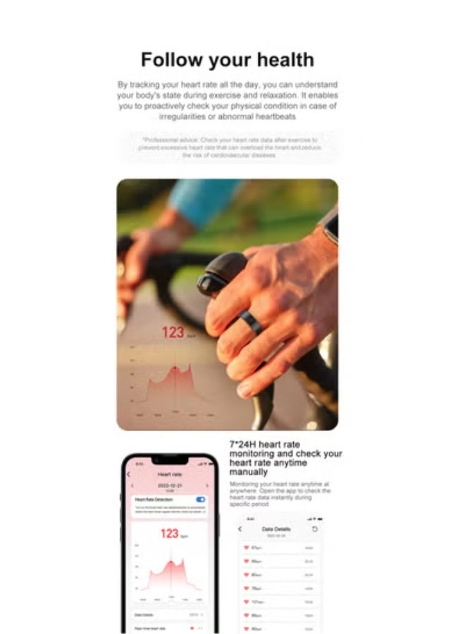 Smart Fitness Ring - Heart Rate Oxygen Sleep Tracking IP68 Waterproof Size 11