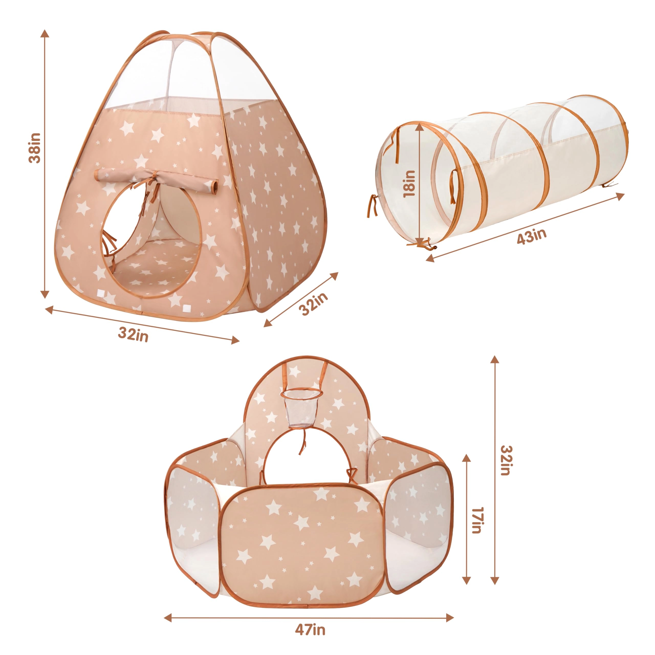 Square Tent + Teepee House + Long Tunnel