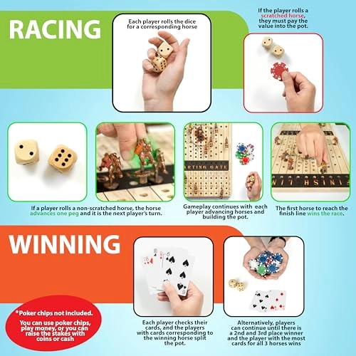 Wooden Horse Racing Game - 11 Metal Horses 2 Dice