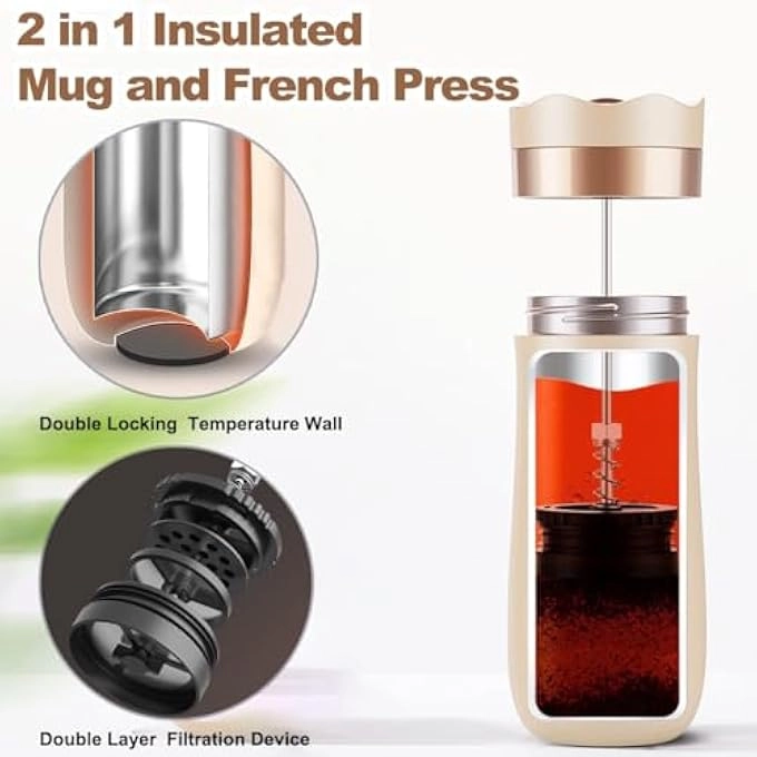 French Press - Portable Double-walled Vacuum 12oz