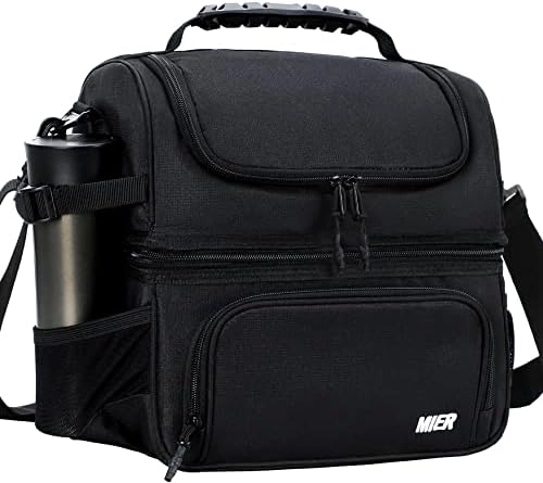 Mier Dual Compartment Lunch Bag Tote - Insulated Leakproof Cooler Detachable Shoulder Strap