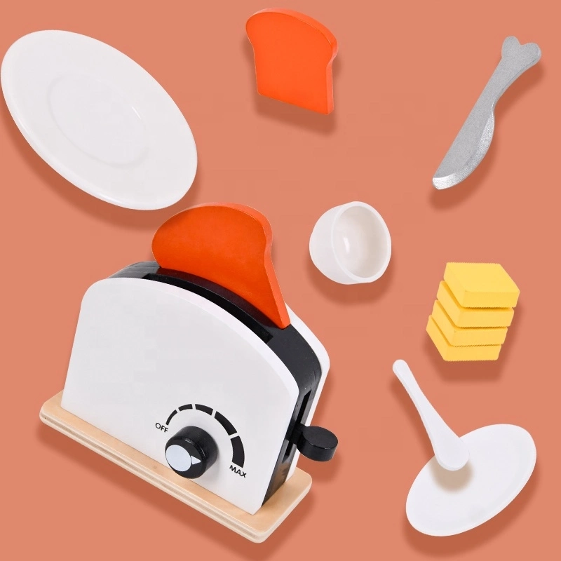 Kids Wooden Bread Toaster Pretend Playset - 13pcs (5551007-Bl-20508)