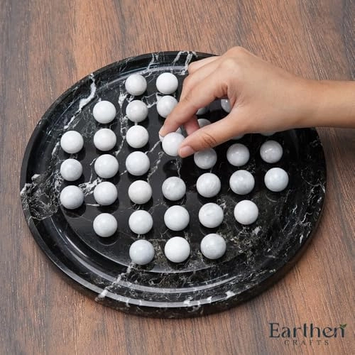 Marble Solitaire Board Game - 10" Black-white 42 White Marble Balls