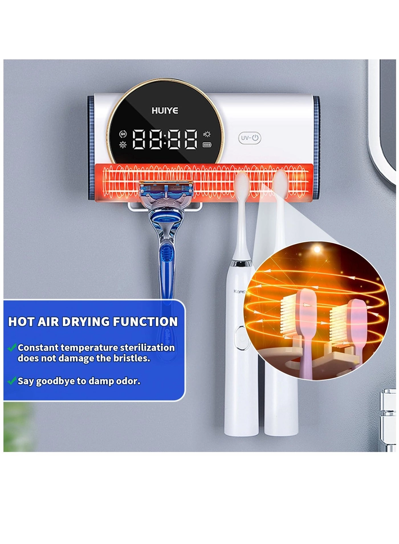 Smart Cleaning Toothbrush Holder - Wall Mounted 2 Brush Slots