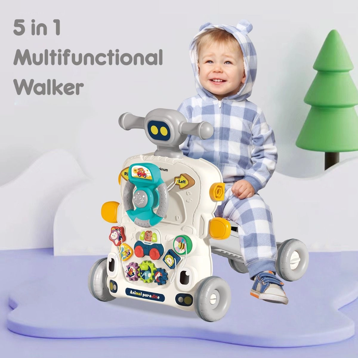 5 in 1 Baby Walker - Musical Keyboard Blue