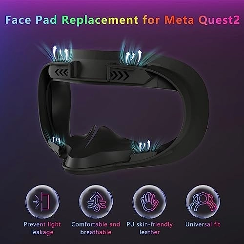 Face Pad Replacement for Oculus Quest 2 - PU Leather Memory Foam Anti-Sweat