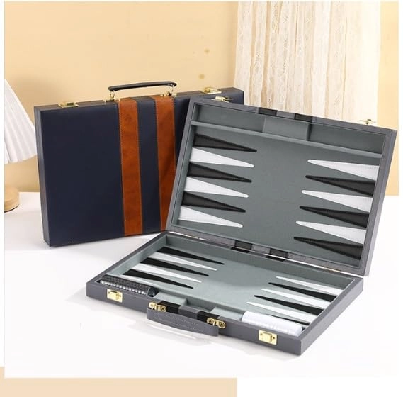 Backgammon Set - Blue 15inch PU Leather
