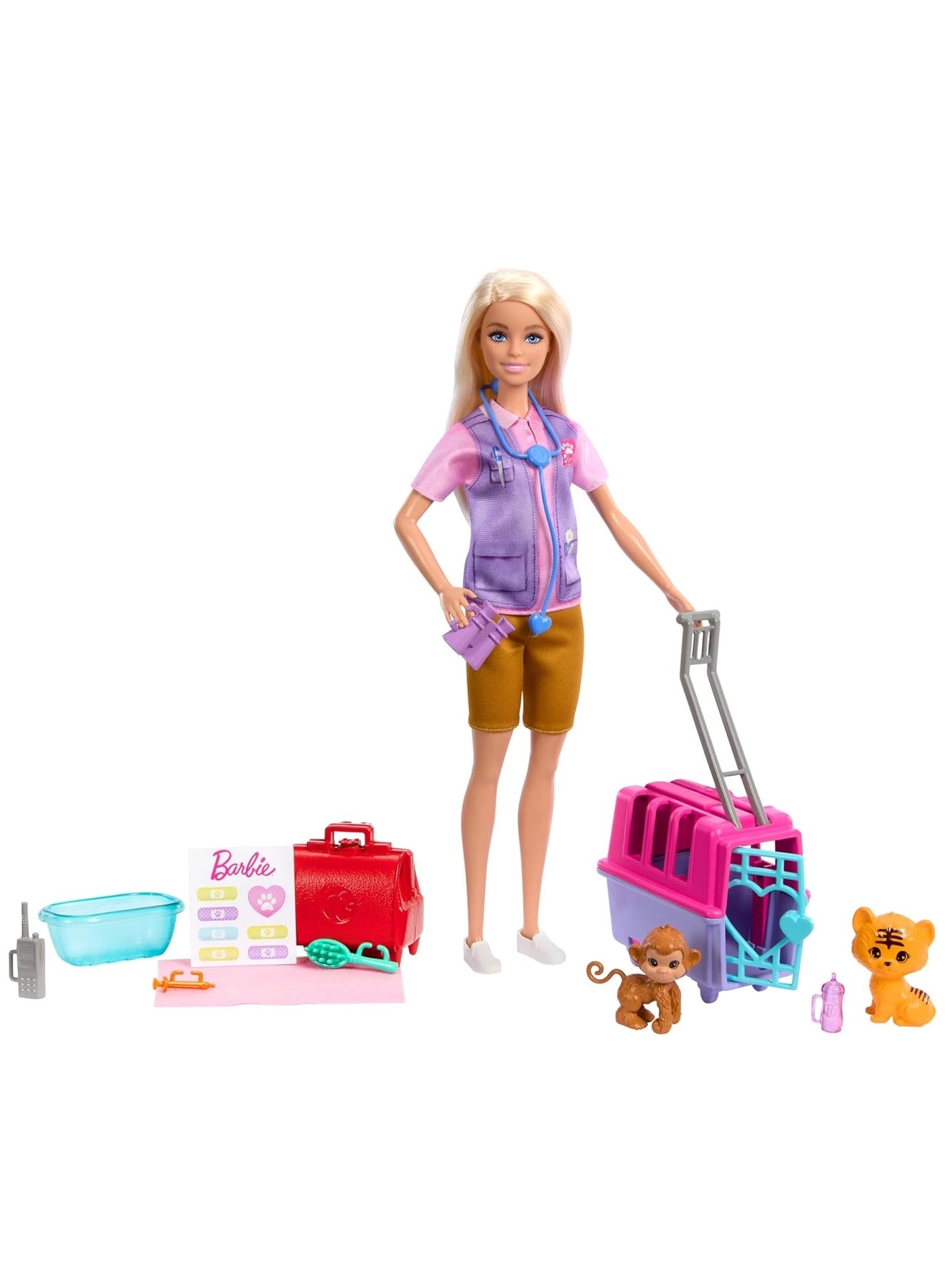 Barbie Animal Rescue and Recover Doll - 2 baby animals 12 accessories Bundle
