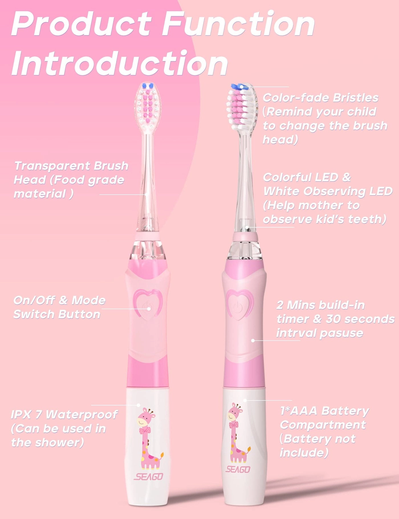 Toddler Electric Toothbrushes - 4 Brush Heads Smart Timer Suction Base