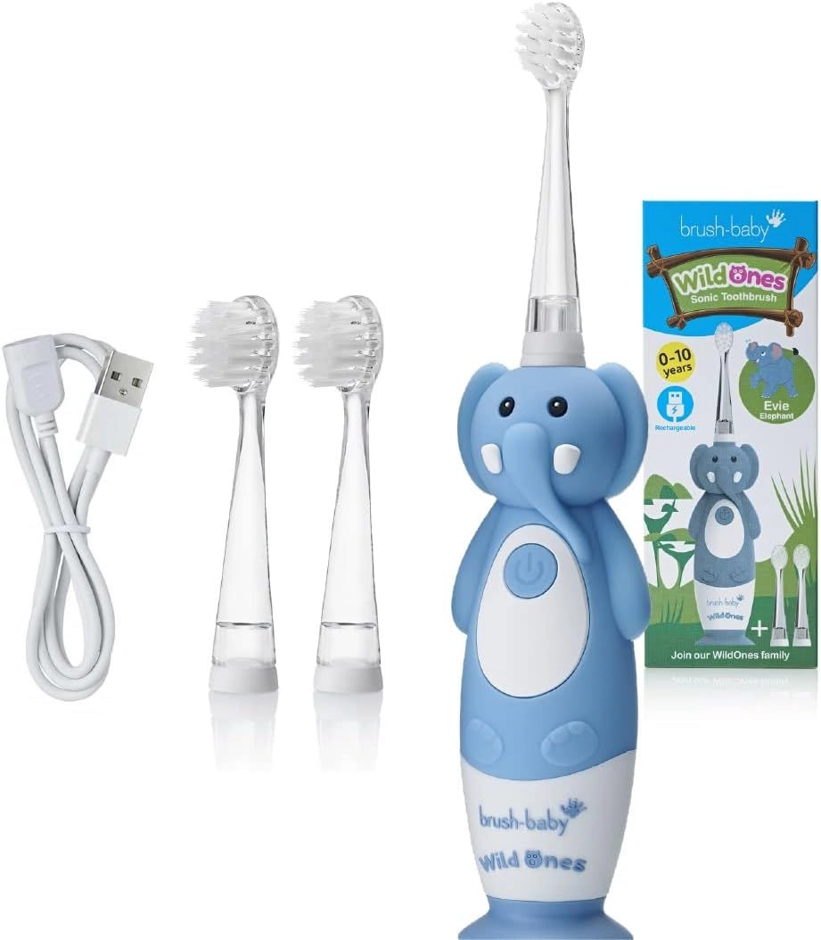 Kids Electric Rechargeable Toothbrush - Elephant 3 Brush Heads USB Charging