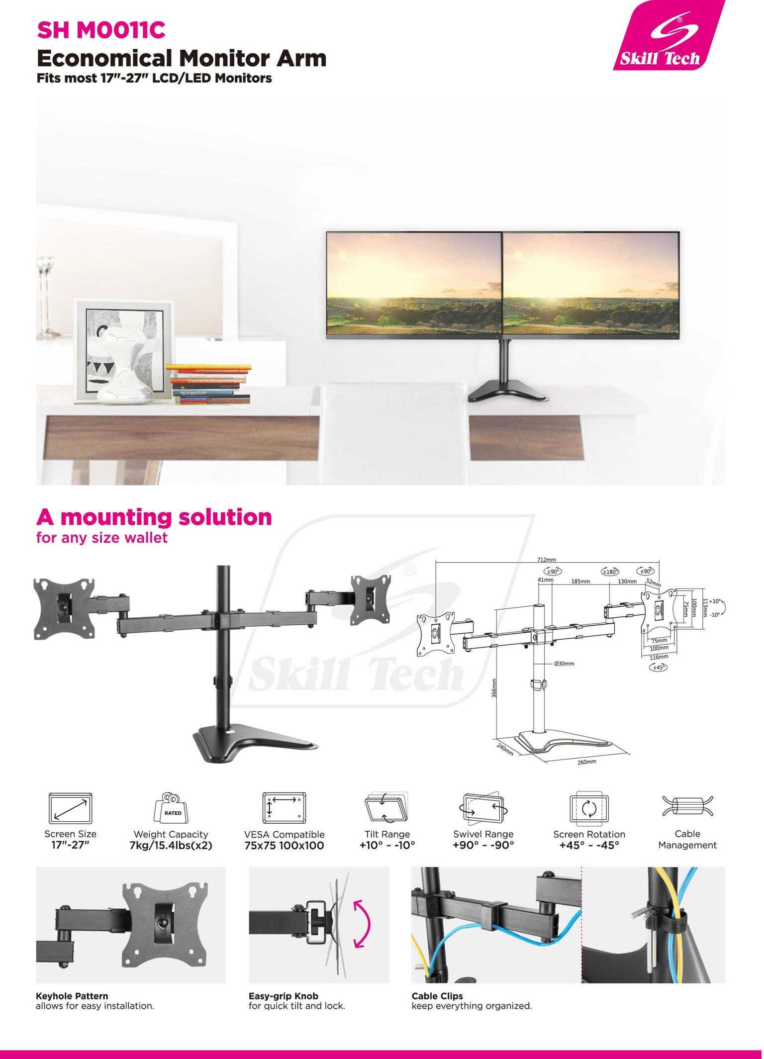 Dual Display Articualating Mount - 2 13″-32″ 75×75,100×100