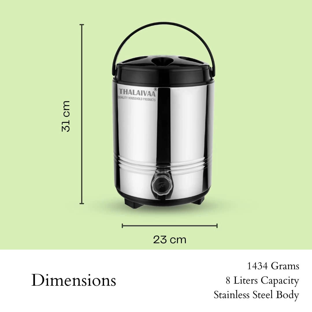 Stainless Steel Double Walled PUF Insulated Water ContainerJug - 8 Liters