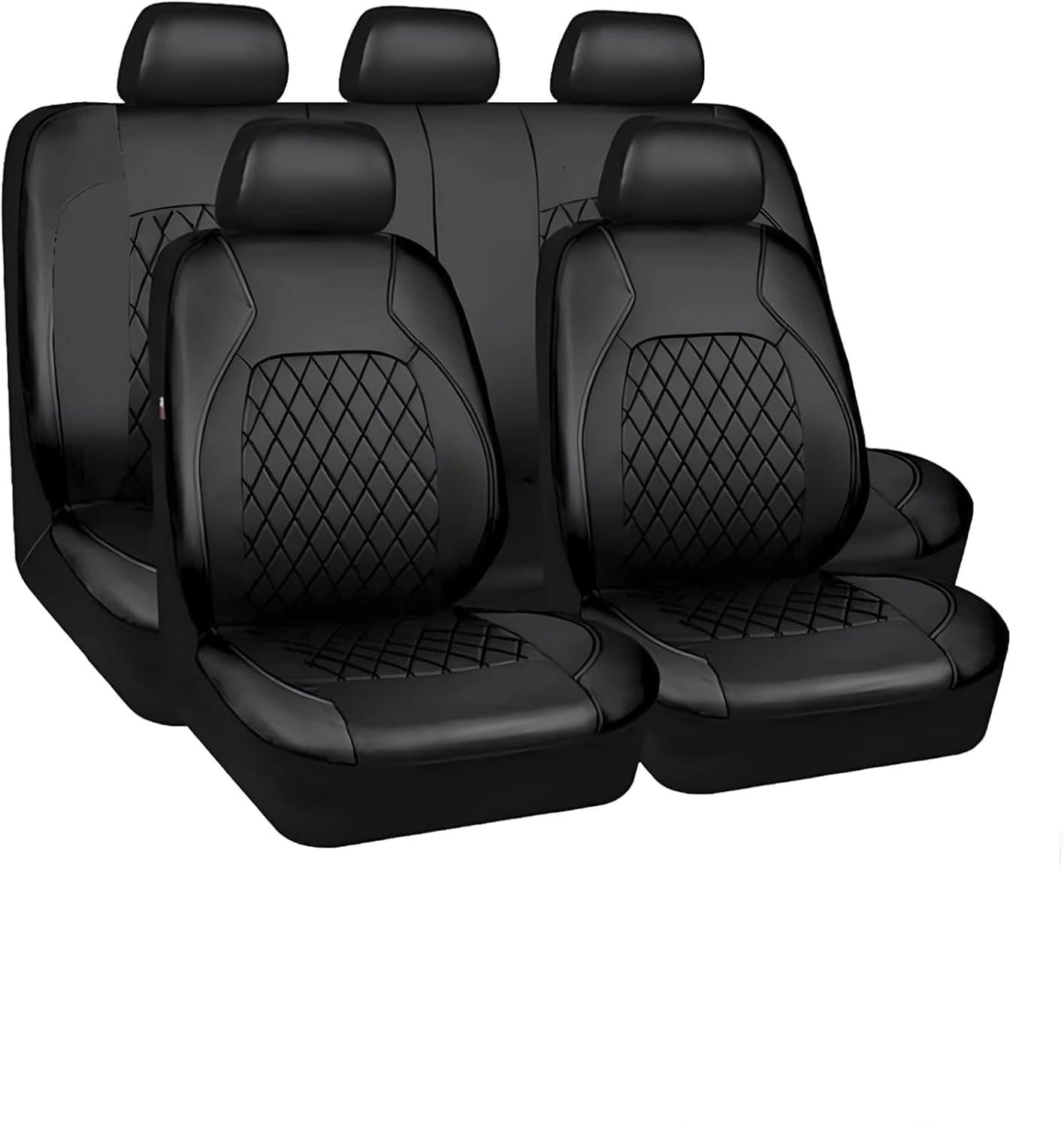 LIROPAU PU Leather Car Seat Covers - 9PCS Black Universal Fit