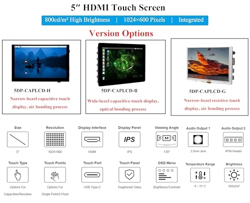 5DP-CAPLCD-G - 1024 x 600 Pixels 5inch